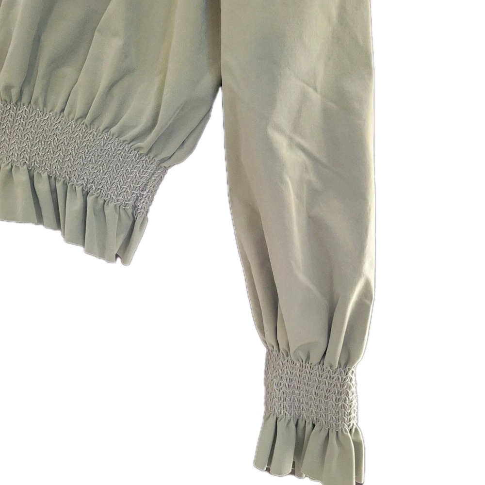 Zara Long Sleeve Crop Shirt M Olive Green Trendy Casual Boho Romantic - Picture 5 of 7